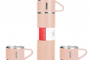 Снимка номер 1 за Подаръчен комплект термос с 3 чаши, зелен, розов, сив