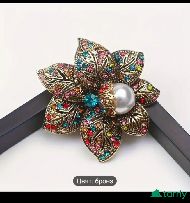 Снимка номер 1 за Брошка Роза перла и кристали